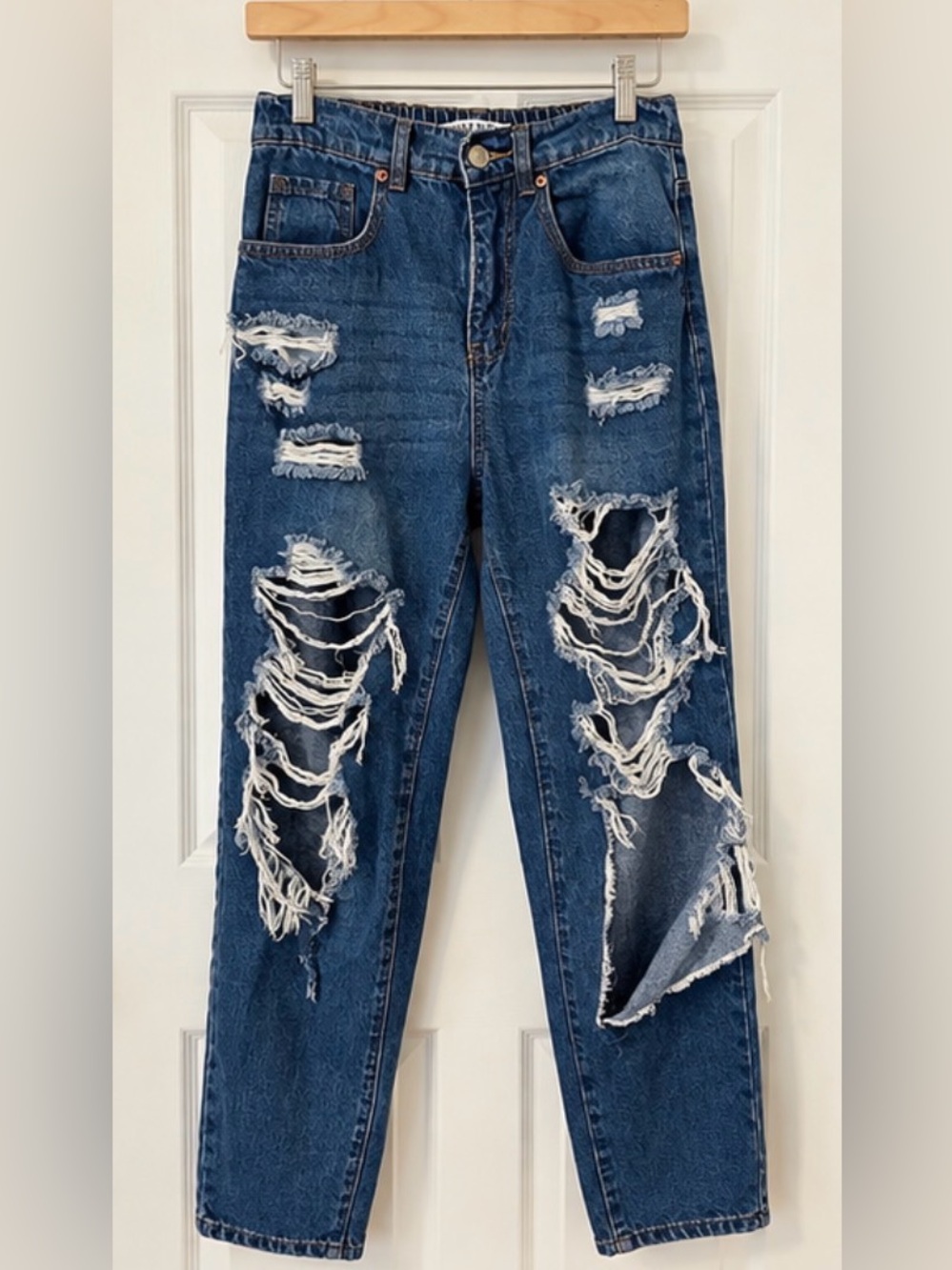 Wax Jean Distressed Dark Blue Ripped Boyfriend Jeans